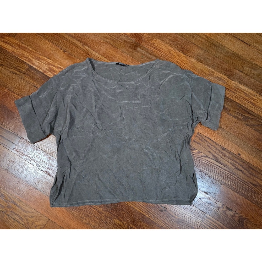 Natalie Busby Gray 100% Cupro Short Sleeve Boxy Blouse Top Small USA Made